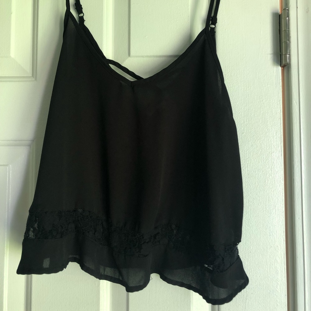 Black lace trim tank top blouse